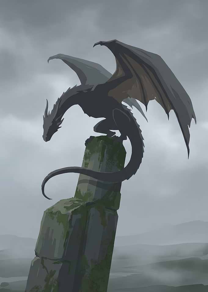 Dragon on a mossy rock