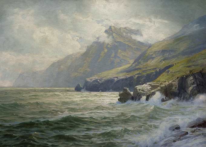 Stormy Sea Against Rugged Cliffs