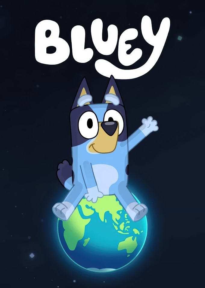Bluey sitting on Earth TV SHOW