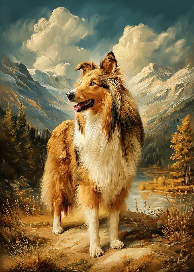 Rough Collie in Mountain Landscape