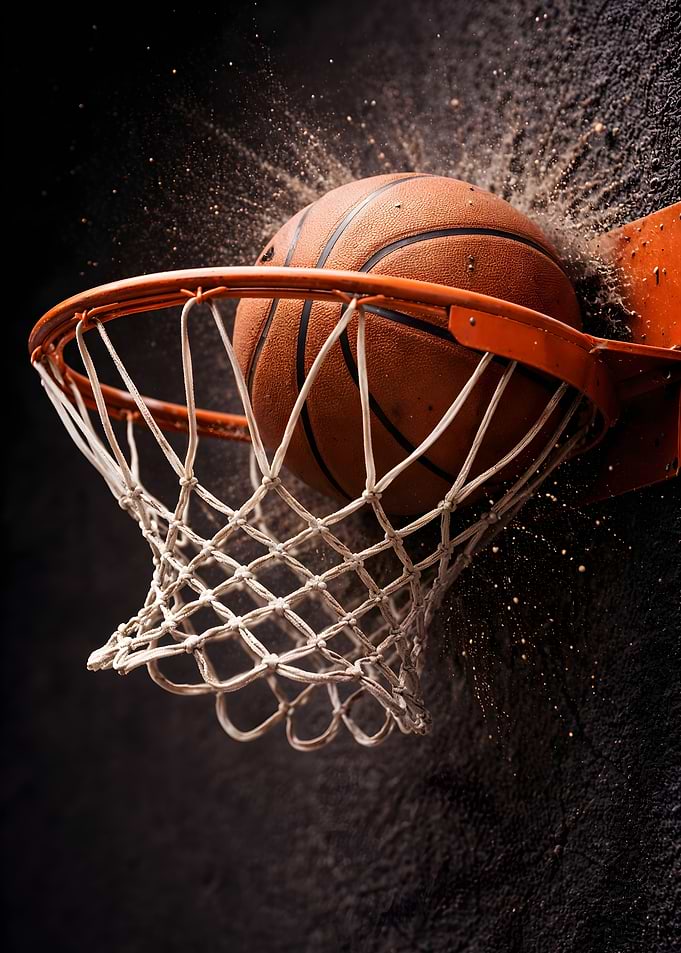 Basketball Slam Dunk Close Up – Ball Swishing Through Hoop in Dramatic Slow Motion