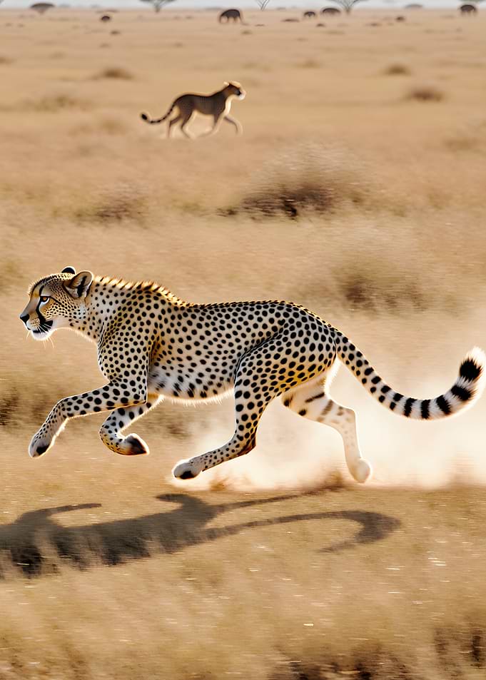Cheetahs running in the savanna