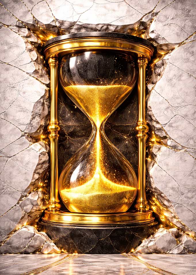 Golden Hourglass in Cracked Stone