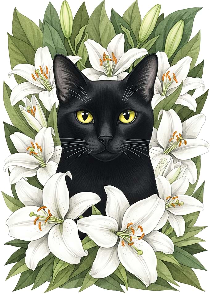 Black Cat Among White Lilies