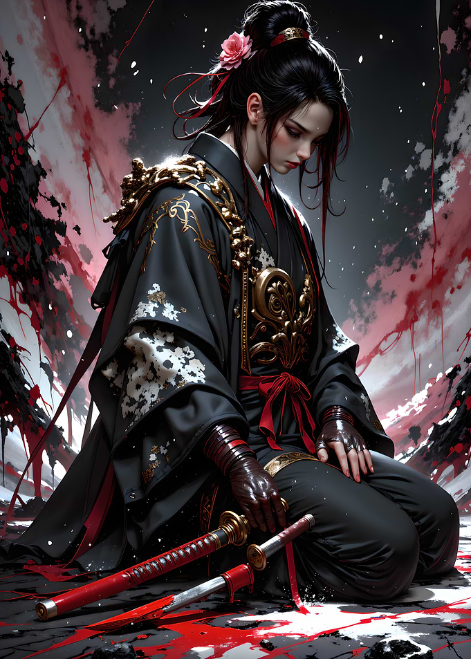 Samurai Woman with Swords