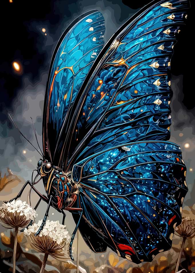 Blue Butterfly on Flowers