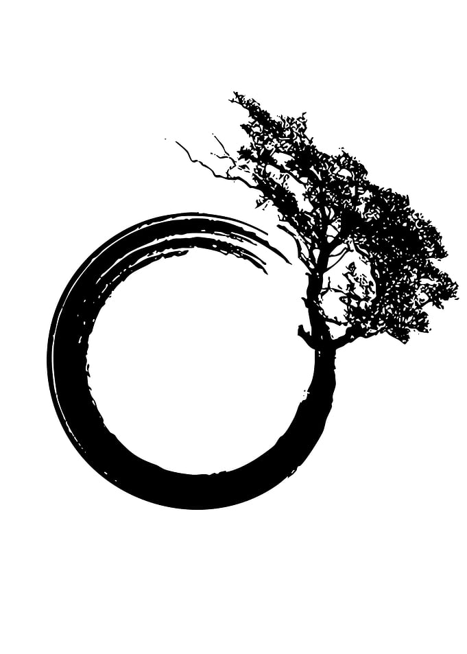 Zen Circle with Tree Silhouette