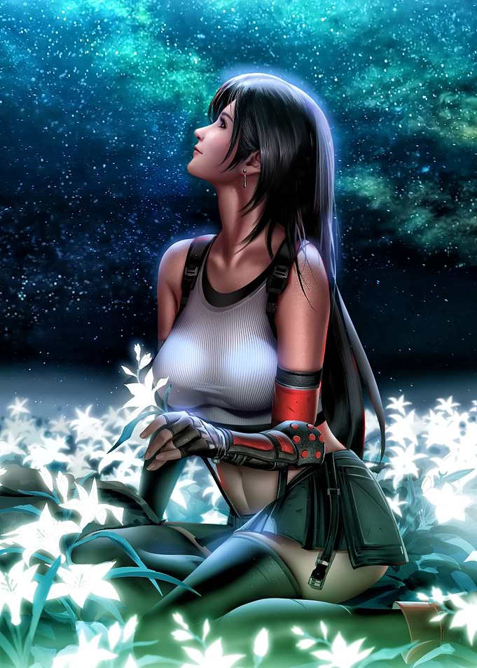 Tifa Lockhart in a Field of Flowers