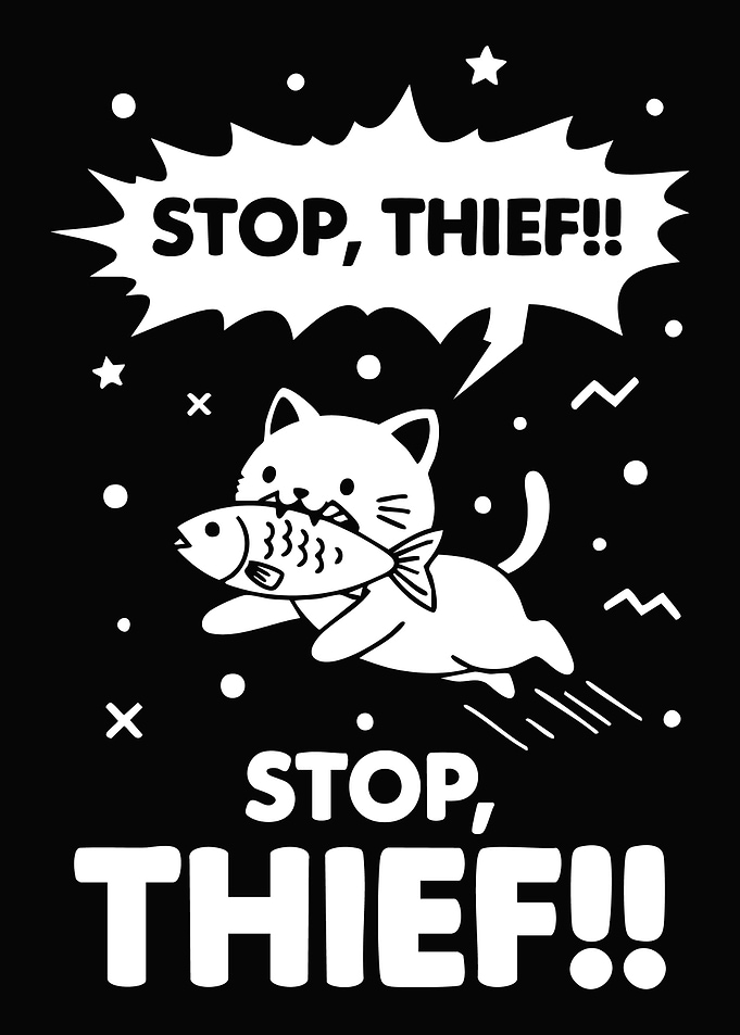 Cat thief with fish