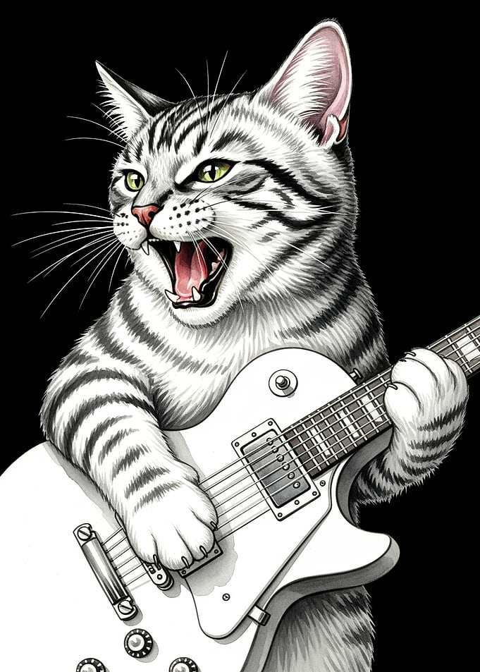 Rockstar Cat Playing Guitar