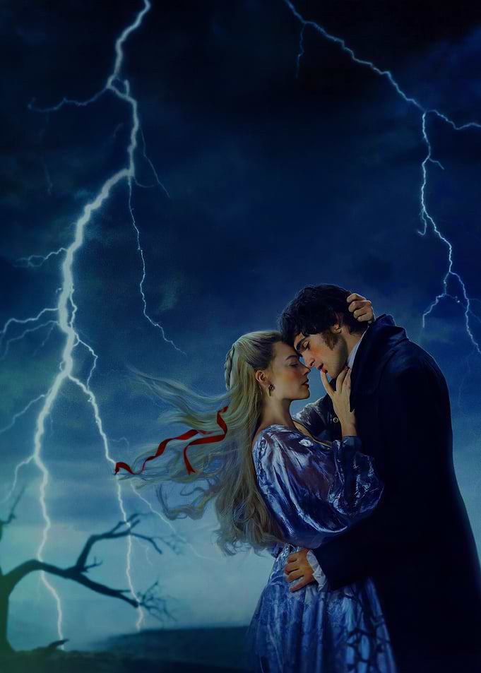 Couple Embracing Amidst Lightning Storm