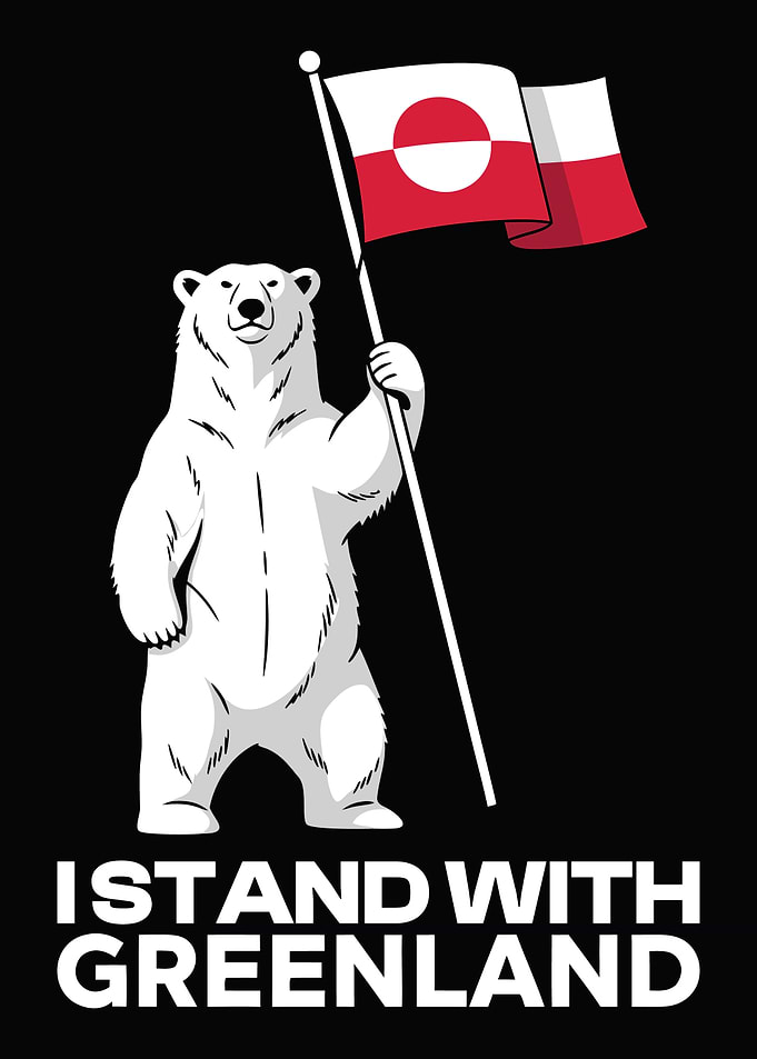 Polar Bear Holding Greenland Flag