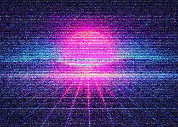 Retro Sunset Grid Landscape