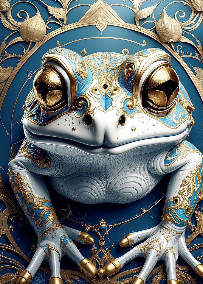 Ornate Frog with Gold and Blue Accents