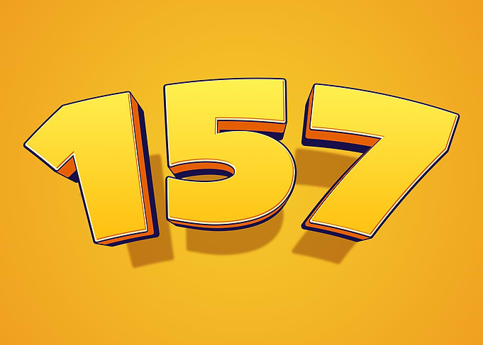 Number 157 in 3D Yellow Font