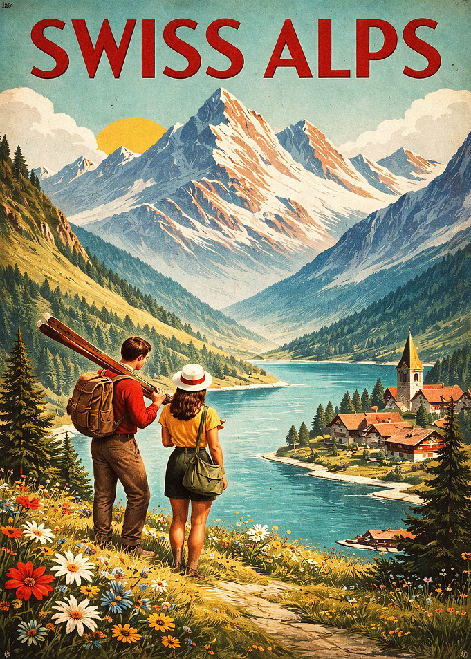 Swiss Alps Vintage Travel Poster