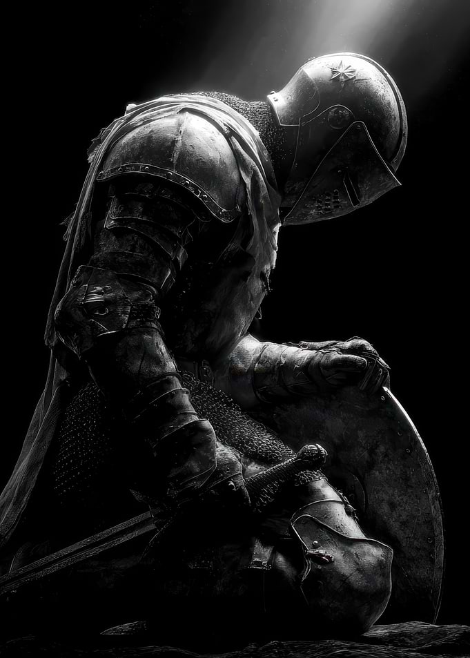 Knight Kneeling in Dramatic Light