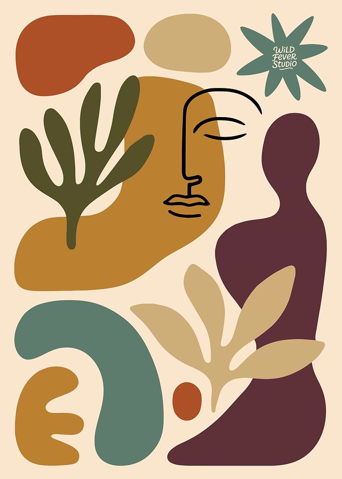 Abstract Face and Botanical Shapes