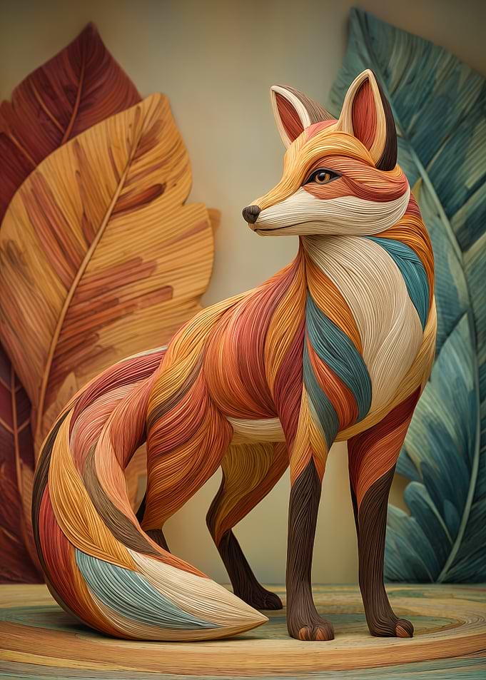 Colorful Fox with Tropical Leaves