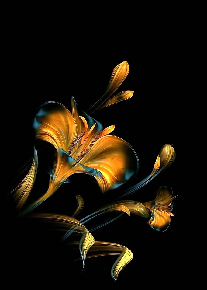 Abstract Golden Flowers on Black