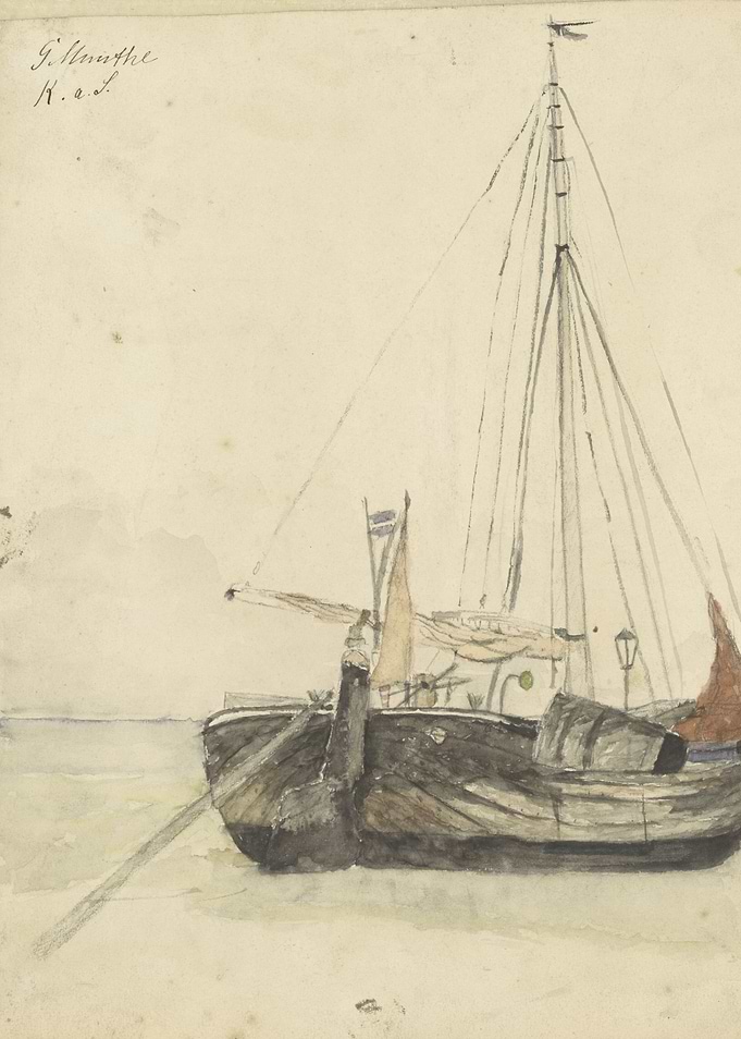 Watercolor sketch of a Dutch sailing ship