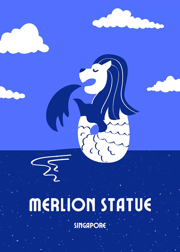 Merlion Statue Singapore Illustration