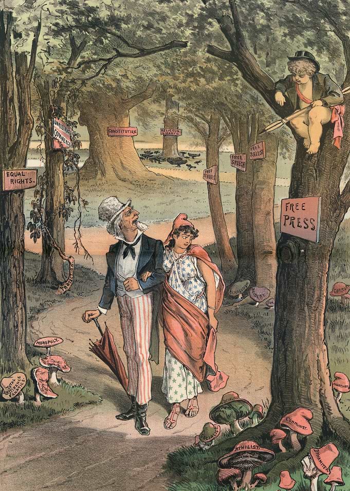 Uncle Sam and Columbia in a Forest