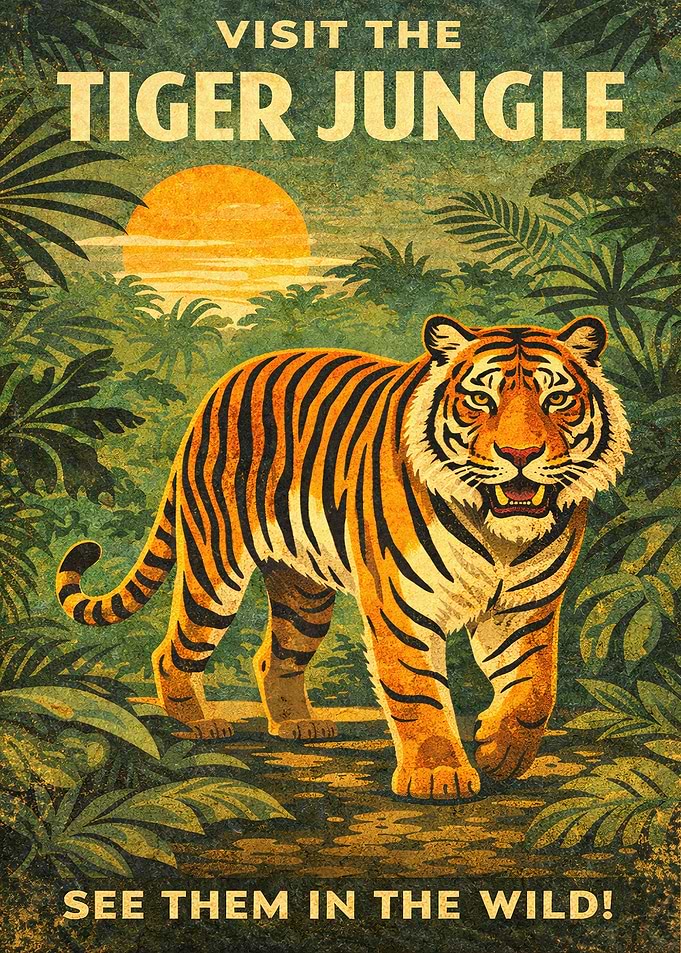 Visit the Tiger Jungle Vintage Poster