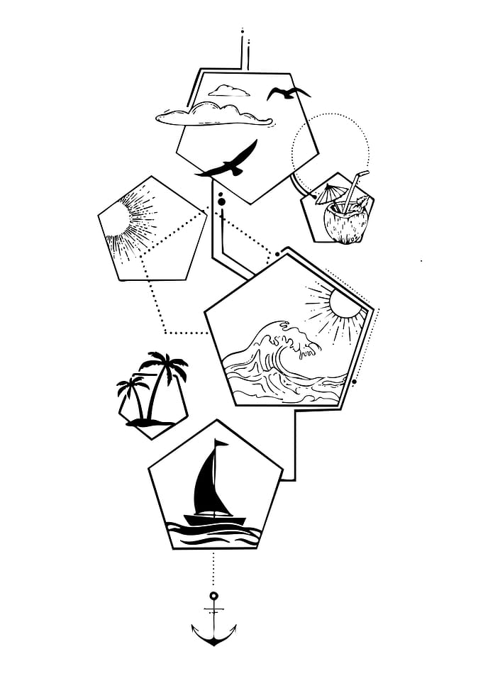 Geometric Summer Travel Tattoo Design
