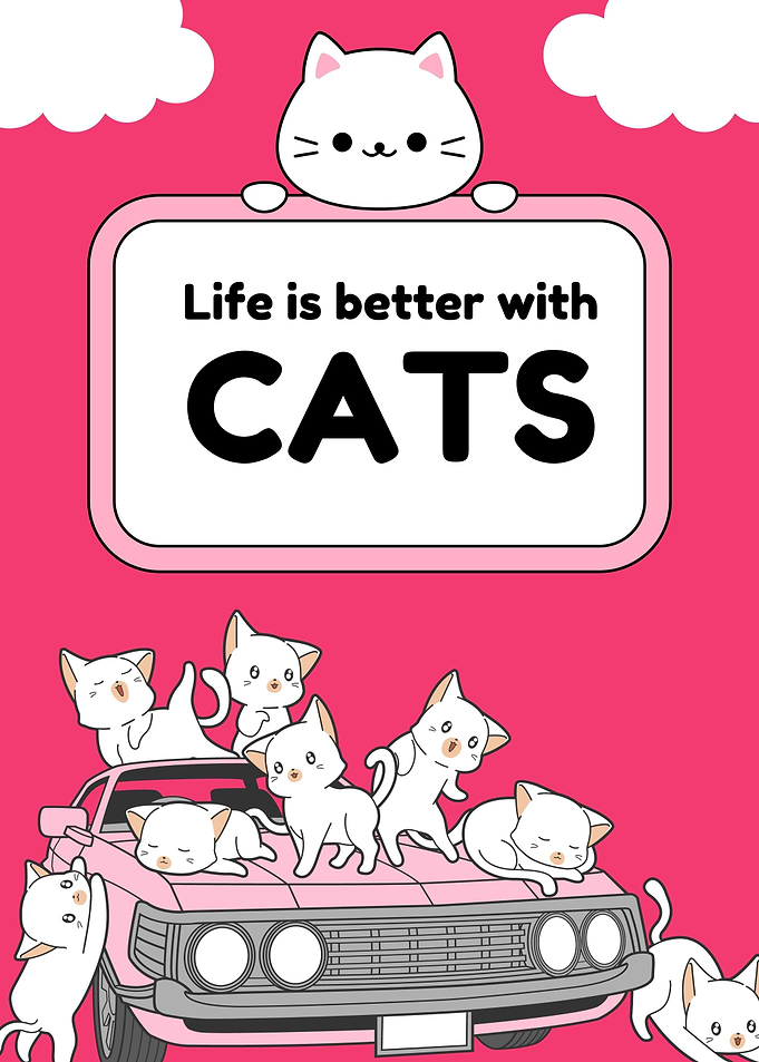 Cute Cats in a Pink Car