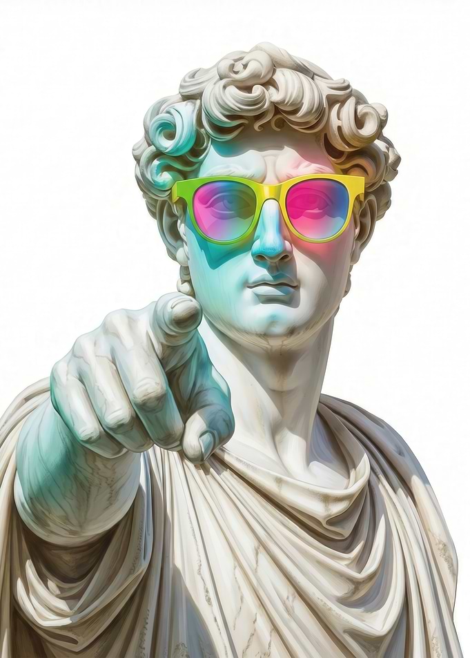 Statue with Colorful Sunglasses Pointing