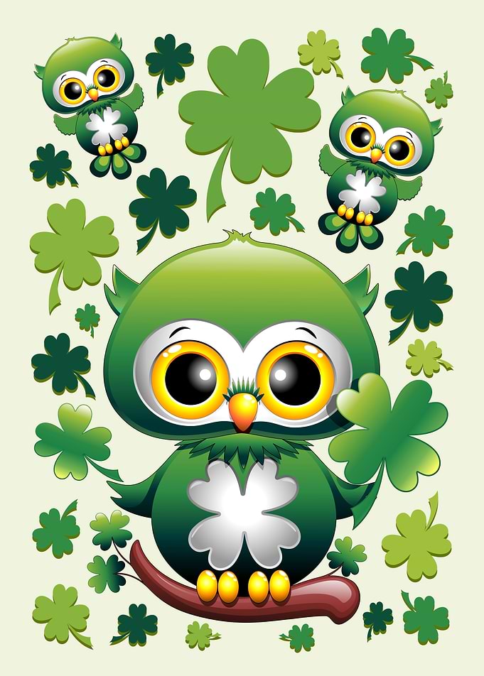 St Patrick Cute Green Owls and Shamrocks