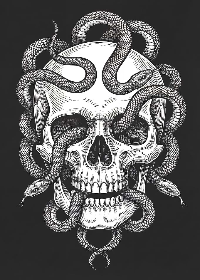 Skull and Snakes – Dark Neotraditional Art Print