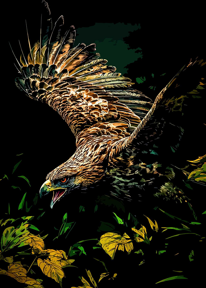 Eagle in Flight Over Foliage
