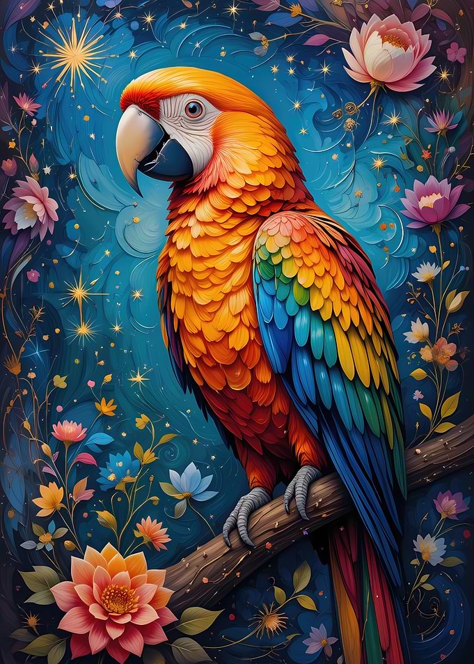 Vibrant Macaw in a Magical Garden