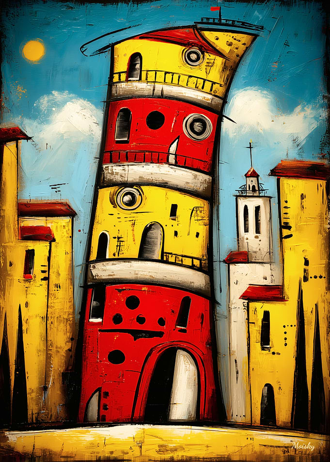 Chromatic Pisa Leaning Tower Abstract