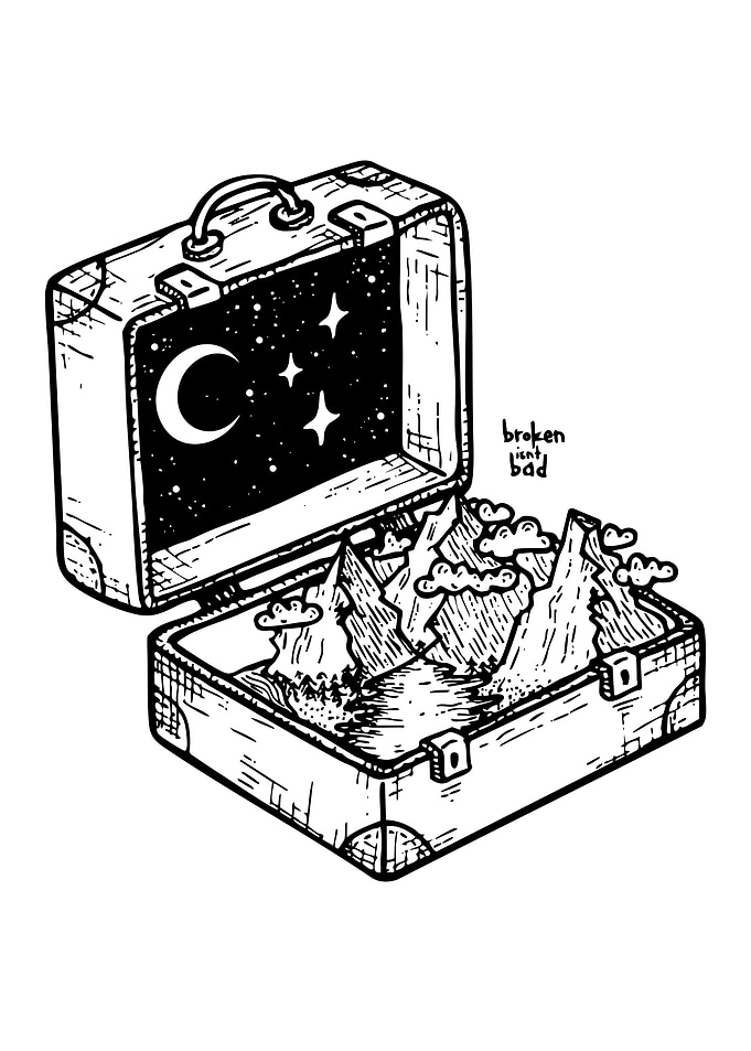 Suitcase Landscape and Night Sky