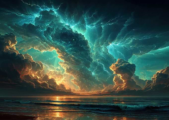 Dramatic Stormy Sky Over Ocean