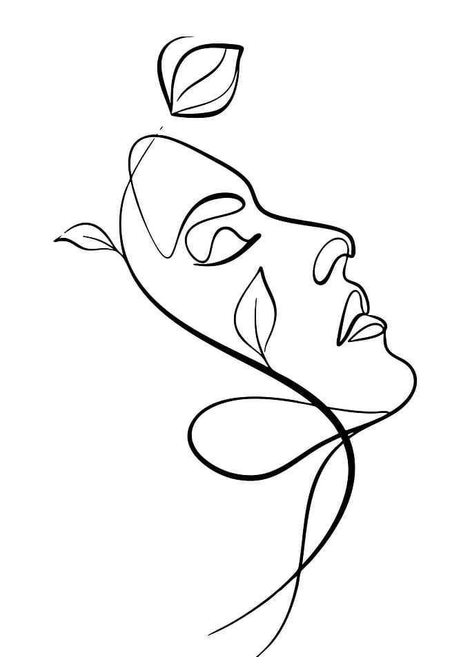 One Line Drawing of a Woman with Leaves