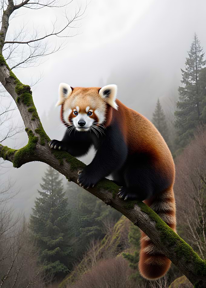 Red Panda on a Mossy Branch