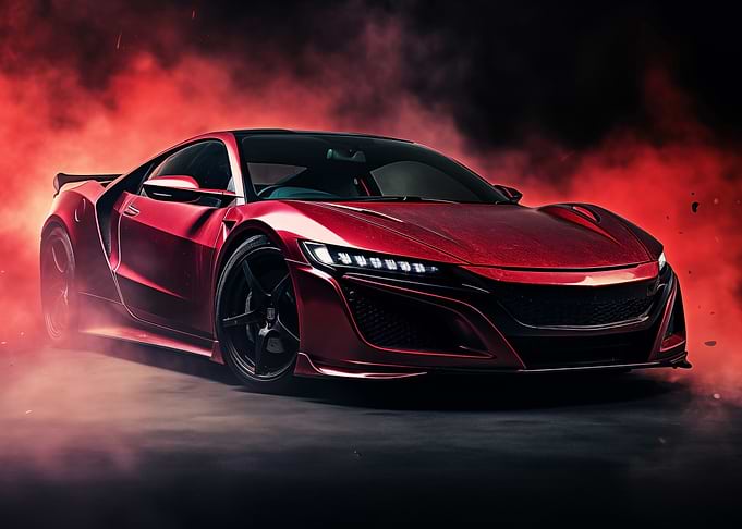 Red Sports Car in Smoke