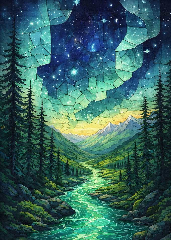 Starlit Mountain Valley River