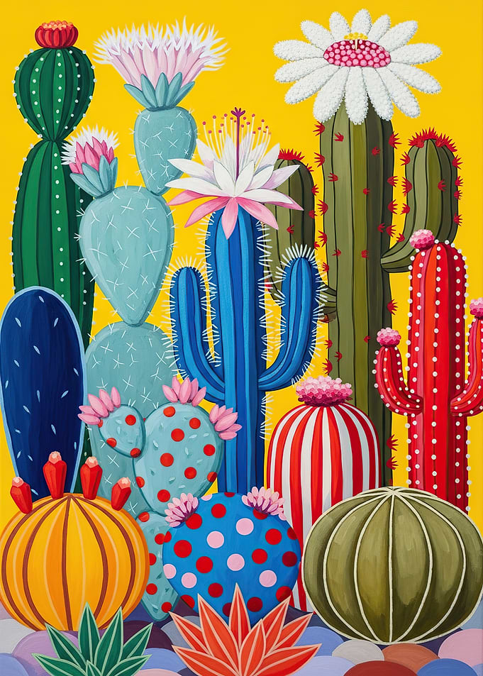 Vibrant Cactus Garden Painting