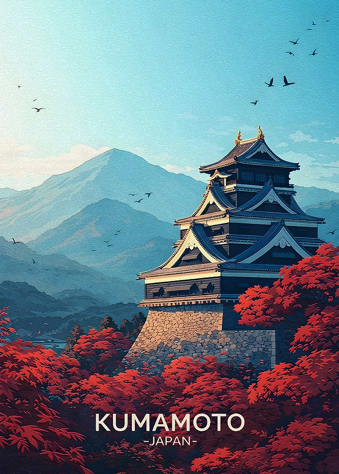 Kumamoto Castle with Autumn Foliage