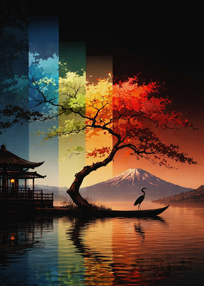 Japanese Landscape with Colorful Tree