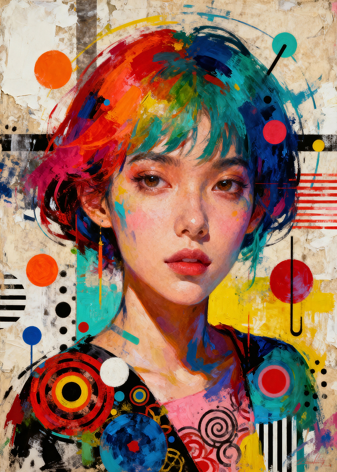 Vibrant Abstract Portrait of a Woman with Colorful Hair