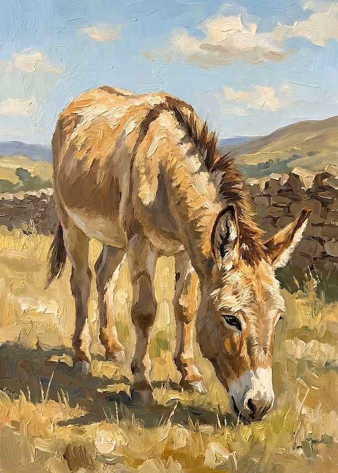 Donkey Grazing in a Field