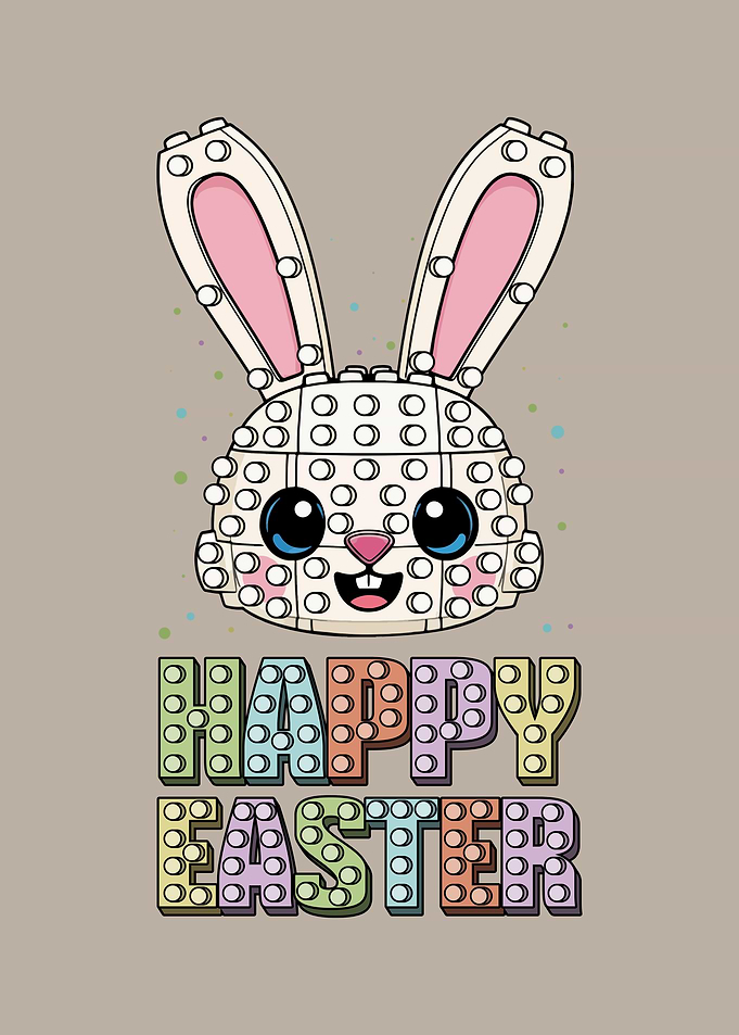 Lego Easter Bunny with 'Happy Easter' Text