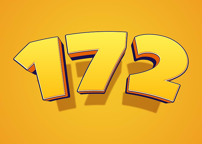 Yellow 3D Number 172