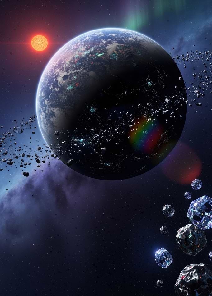 Alien Planet with Rings and Asteroids
